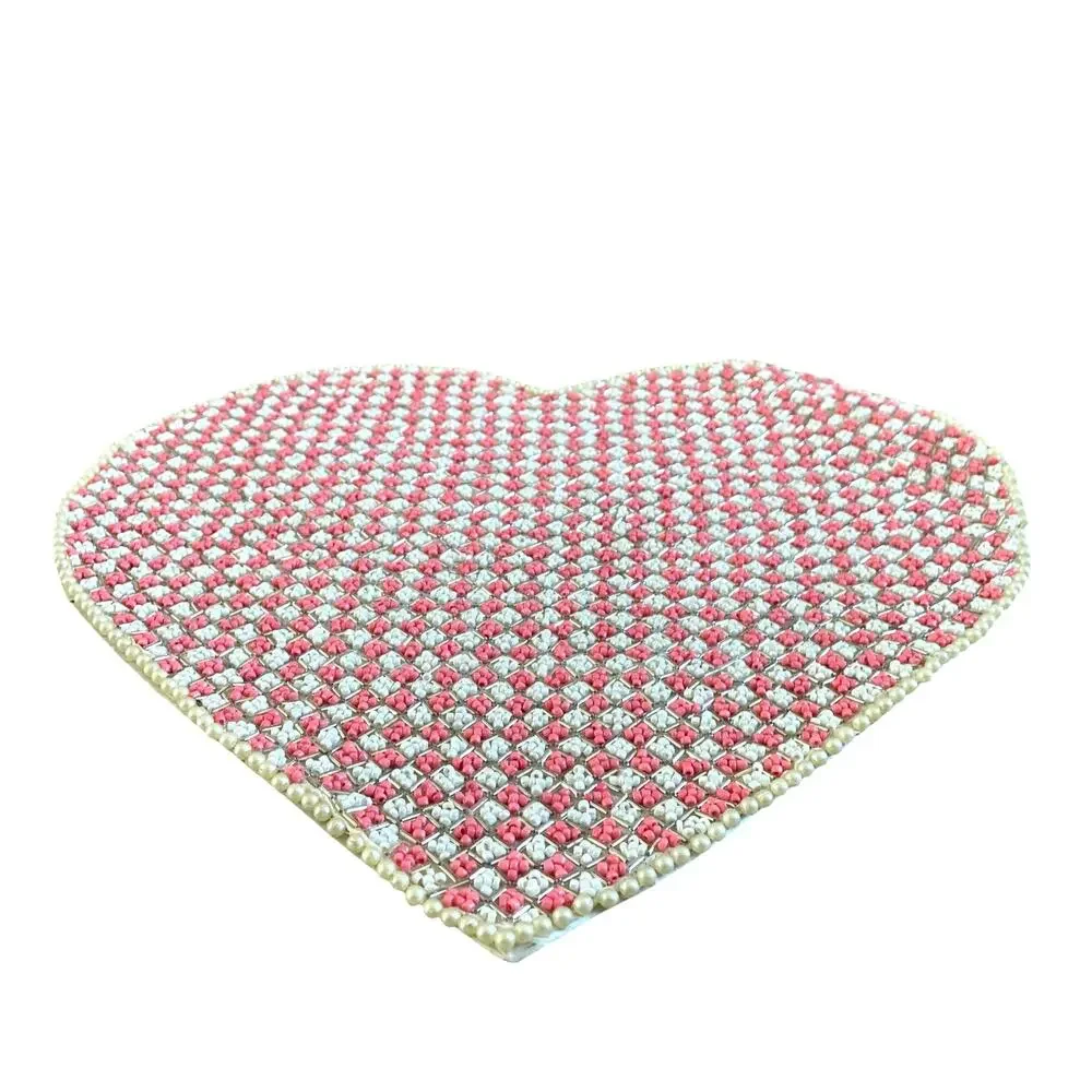 Cupcakes and Cashmere Beaded Heart Shaped Placemat Charger Pink White Silver New